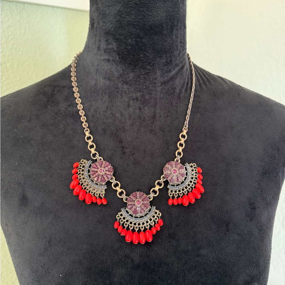 Neon Red, Purple  and Silver Women's Statement Necklace